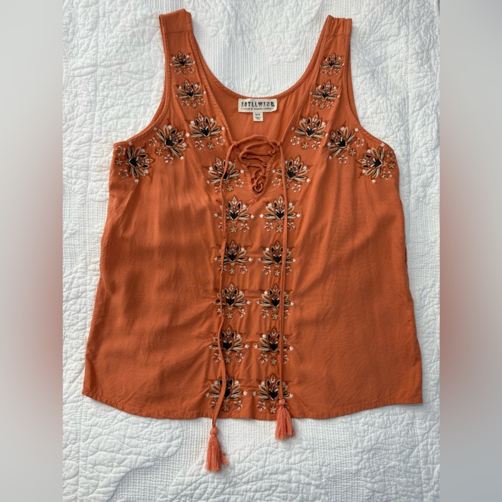 Idyllwind Terracotta Embroidered Tassel Tank Top